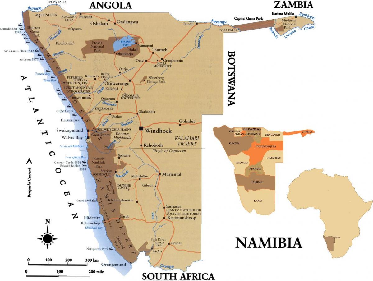 Žemėlapis skillsmap Namibija