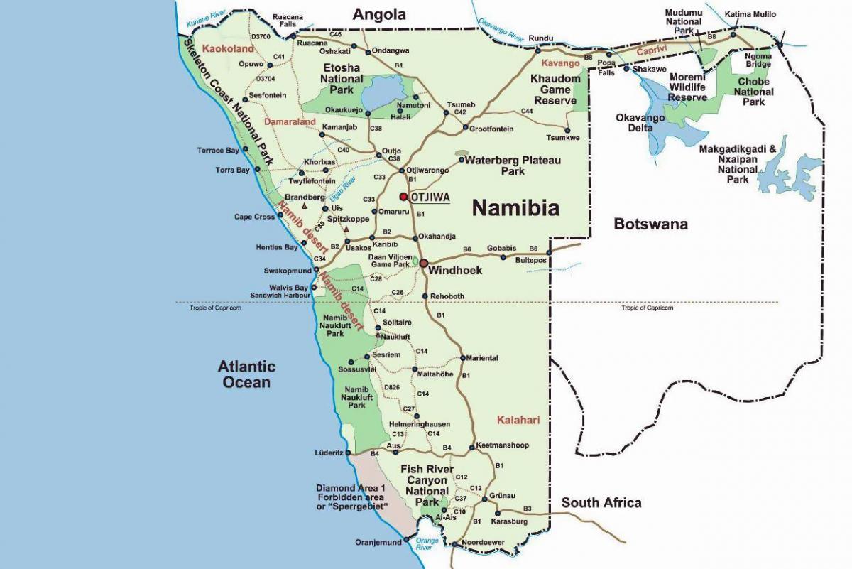 skeleton coast Namibija žemėlapyje