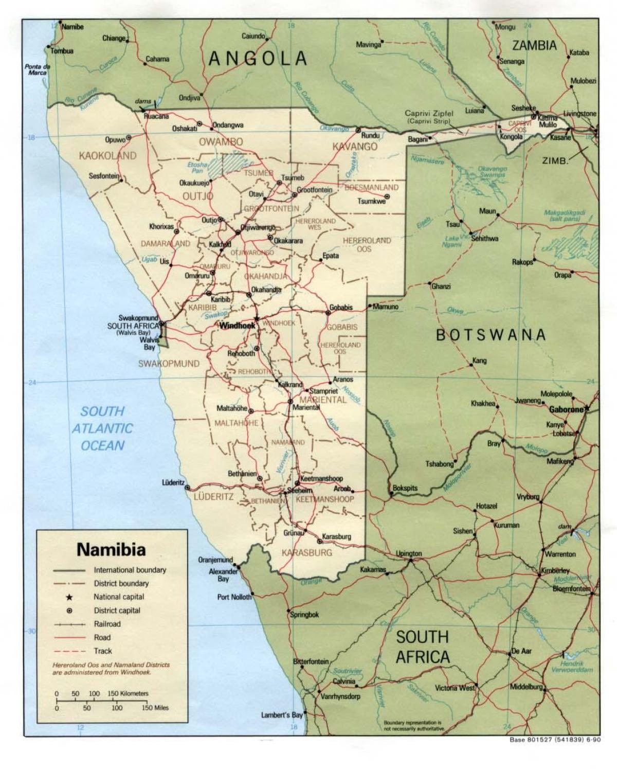 Namibijos žemėlapis su visų miestų